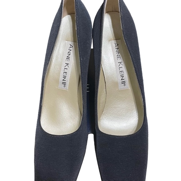 ANNE KLEIN II Navy Blue Cross Grain Italian Made Pumps Shoes 9N NWOT With Box - Picture 4 of 8